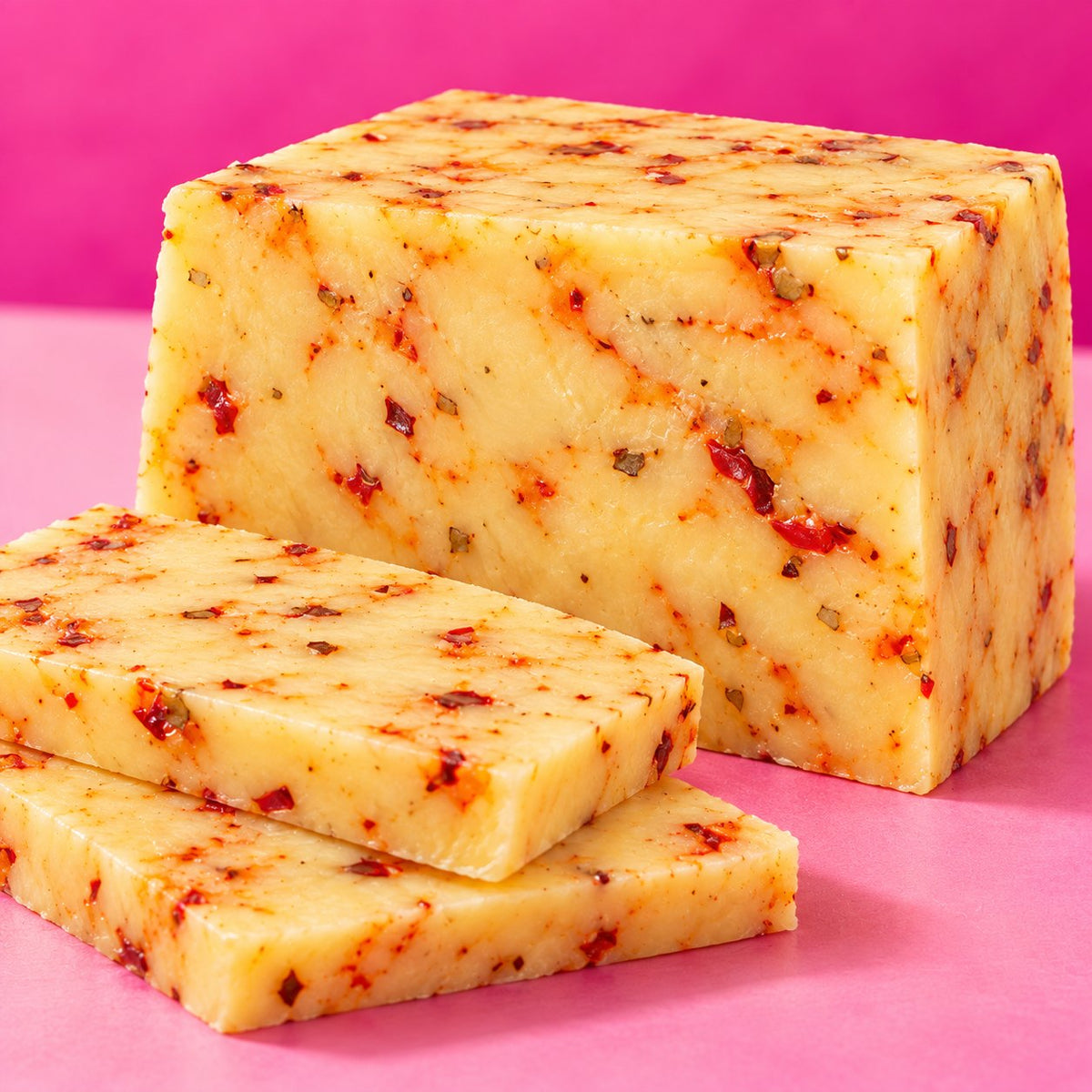 6 Pepper Cheddar hot pepper cheese cut into wedges