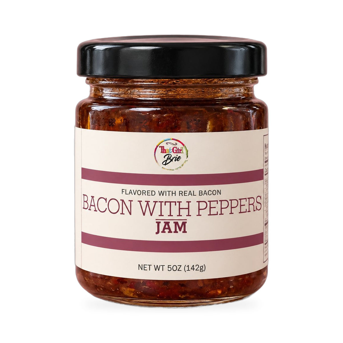 Bacon with Peppers bacon pepper jam jar on a white background