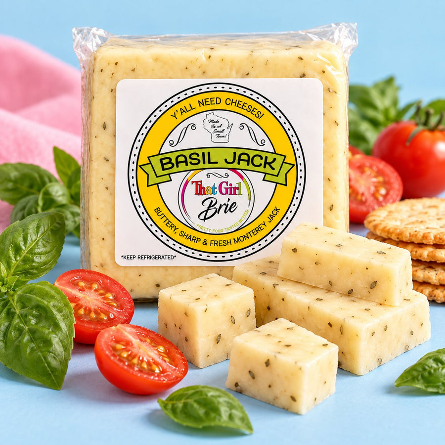 Basil Jack cheese with cherry tomatoes and fresh basil