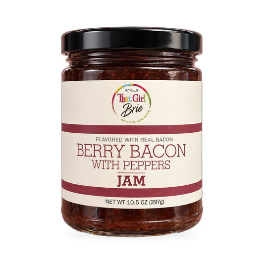 Berry Bacon with Peppers bacon berry jam jar on a white background