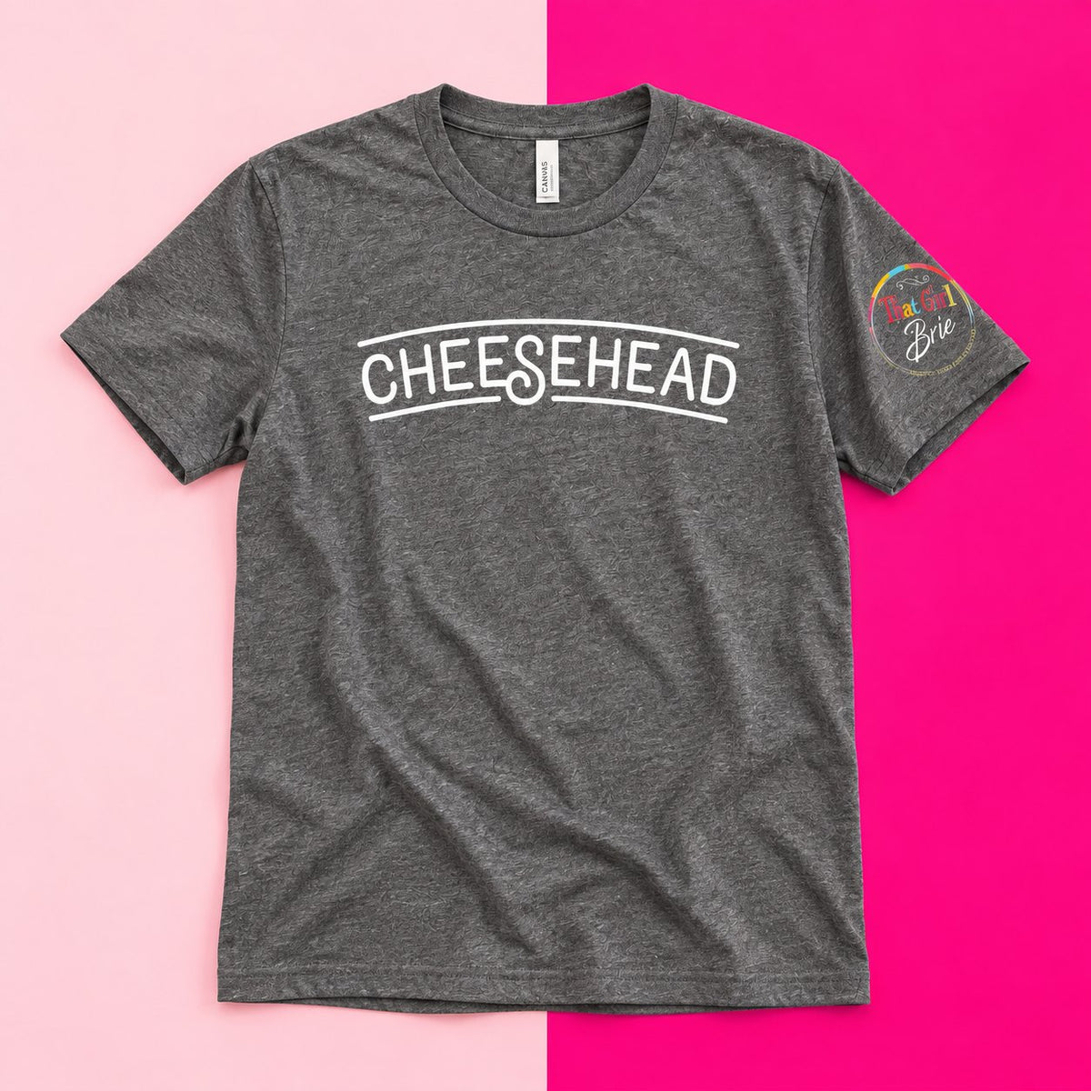Cheesehead t-shirt on a pink background