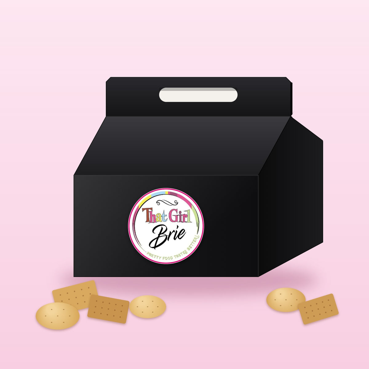 Cracker Companion artisan crackers in a black That Girl Brie gift box