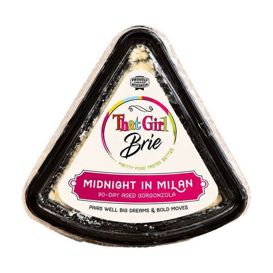 Midnight in Milan gorgonzola cheese wedge on a white background