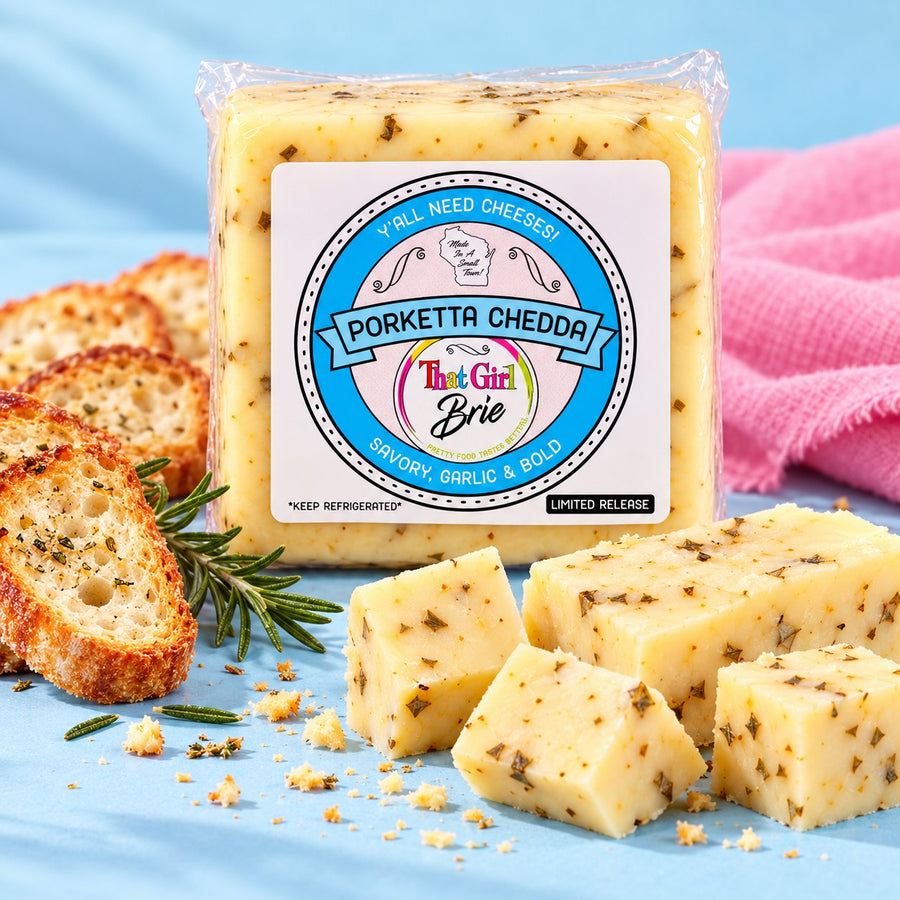 Porketta Chedda garlic cheddar cheese with crostini and rosemary