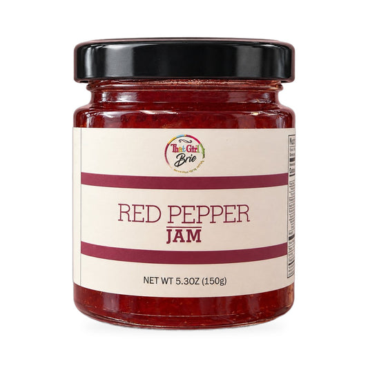 Red Pepper Jelly sweet pepper jelly jar on a white background