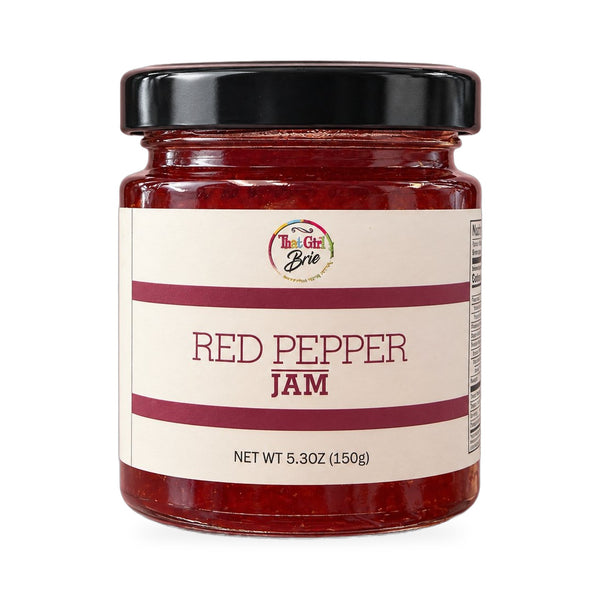 Red Pepper Jelly sweet pepper jelly jar on a white background