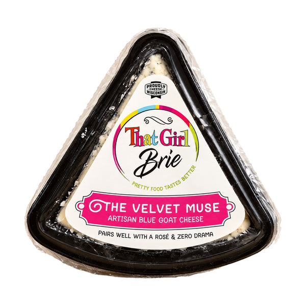 The Velvet Muse blue goat cheese on a white background