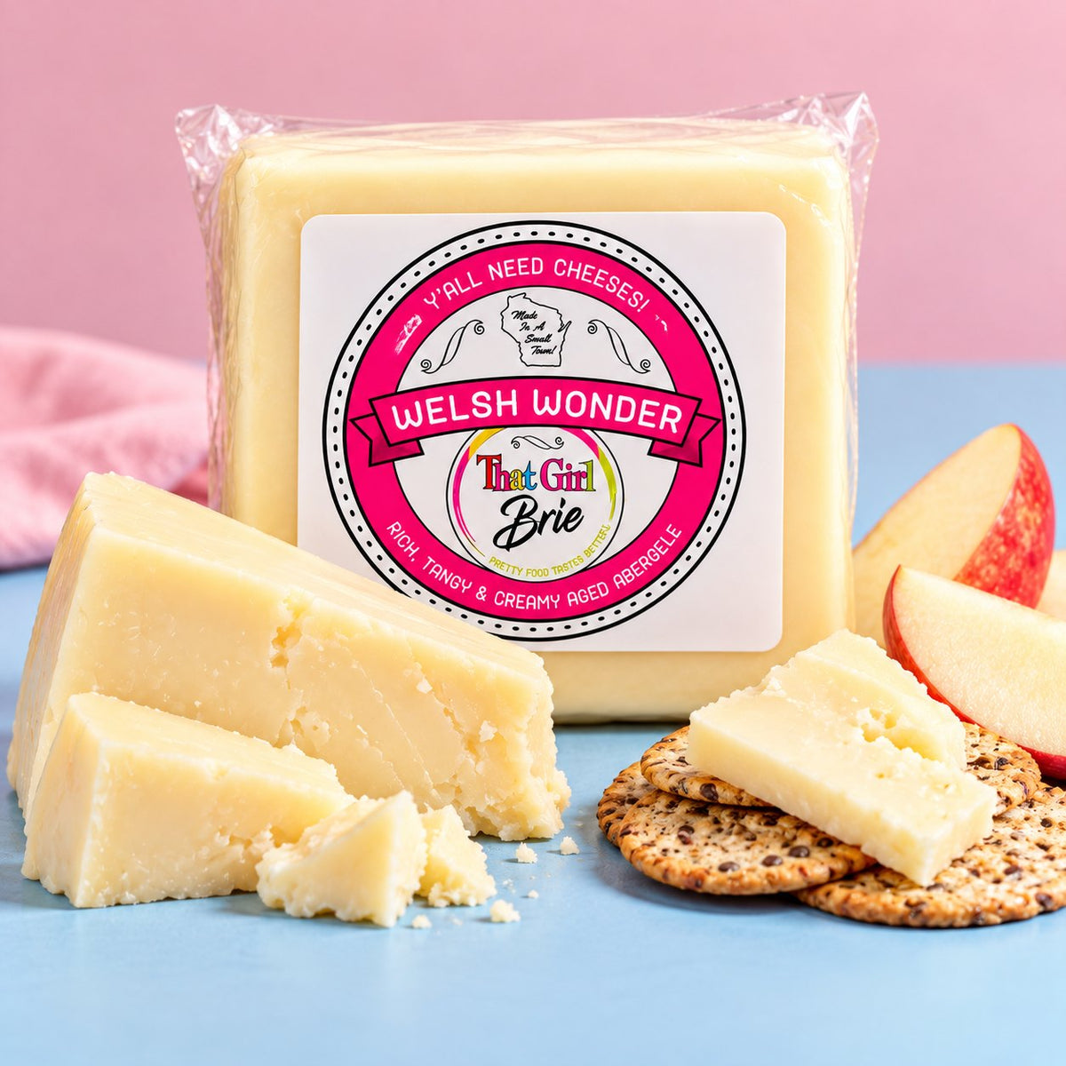 Welsh Wonder Welsh cheddar with apple slices and crackers